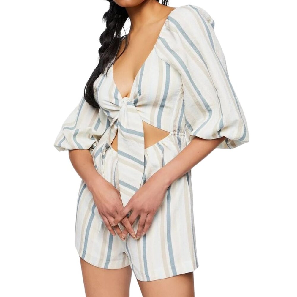 Forever 21 Striped Romper Front Tie Cut Out Multicolor Elastic Waist Lined XL